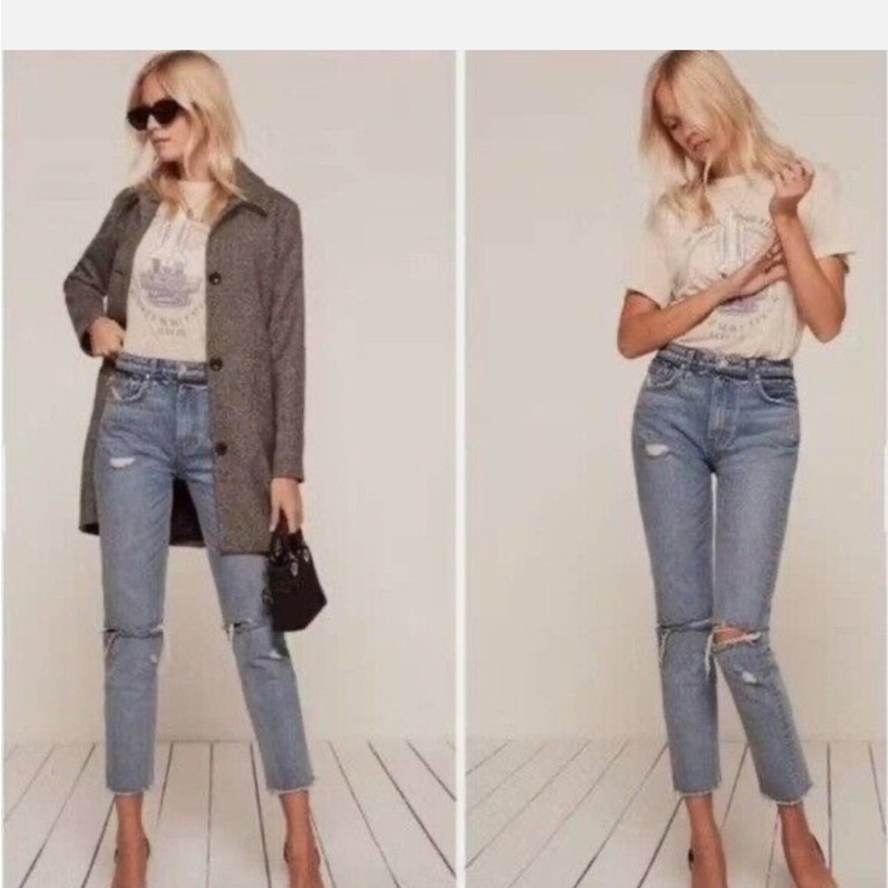 Reformation Blue Ankle Cropped Jeans with Distressed Details US27 - NWOT